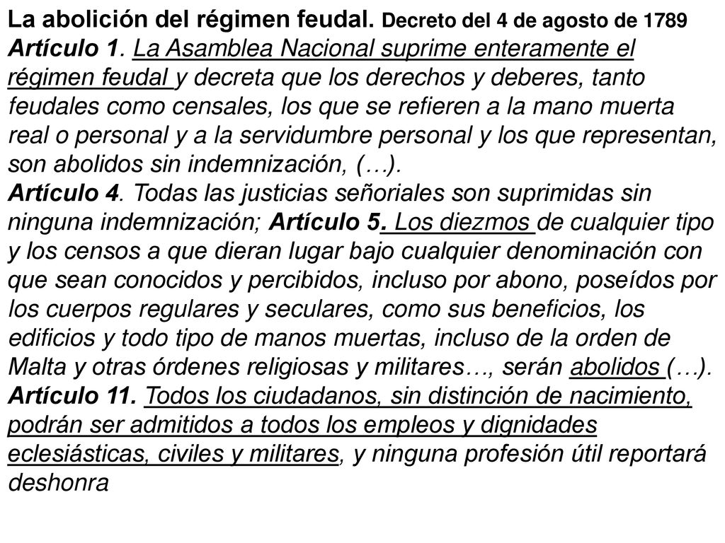 La abolición del régimen feudal. Decreto del 4 de agosto de 1789