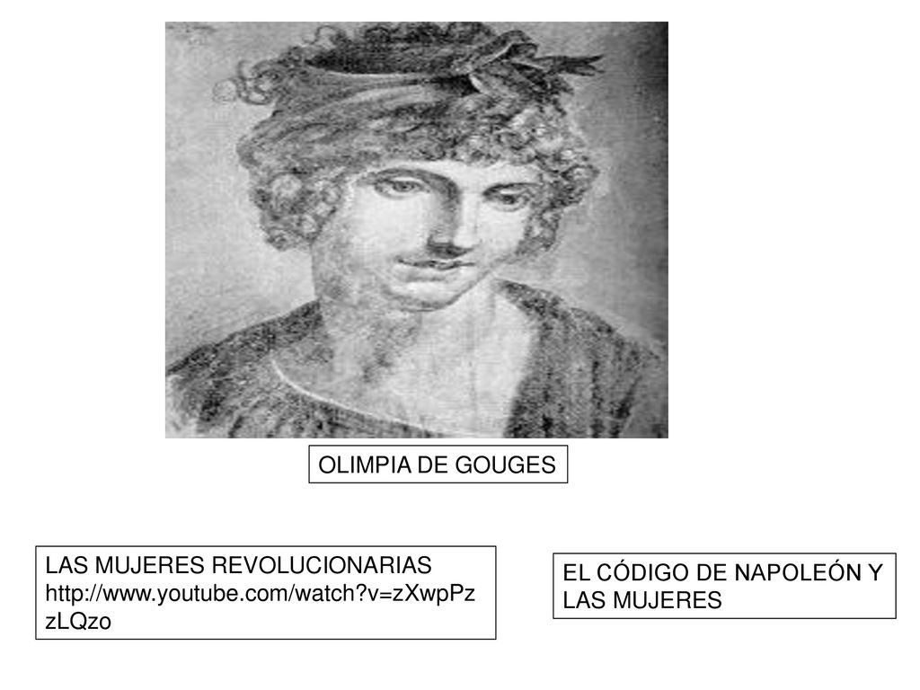 OLIMPIA DE GOUGES LAS MUJERES REVOLUCIONARIAS.   v=zXwpPzzLQzo. EL CÓDIGO DE NAPOLEÓN Y.