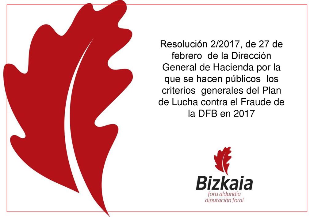 Resolución 2/2017, de 27 de febrero de la Dirección General de Hacienda por la que se hacen públicos los criterios generales del Plan de Lucha contra el Fraude de la DFB en 2017