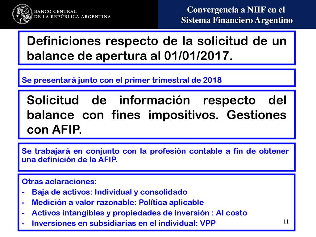 Definiciones respecto de la solicitud de un balance de apertura al 01/01/2017.