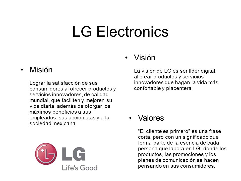 LG Electronics Visión Misión Valores