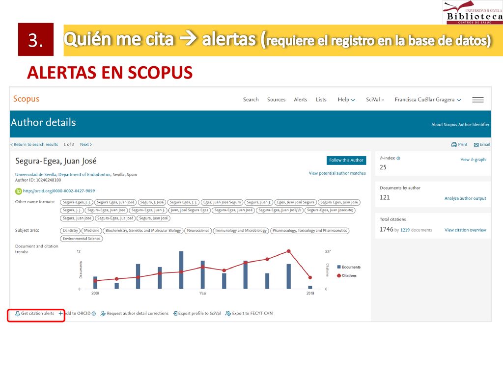 3. 3. Quién me cita  alertas (requiere el registro en la base de datos) ALERTAS EN SCOPUS