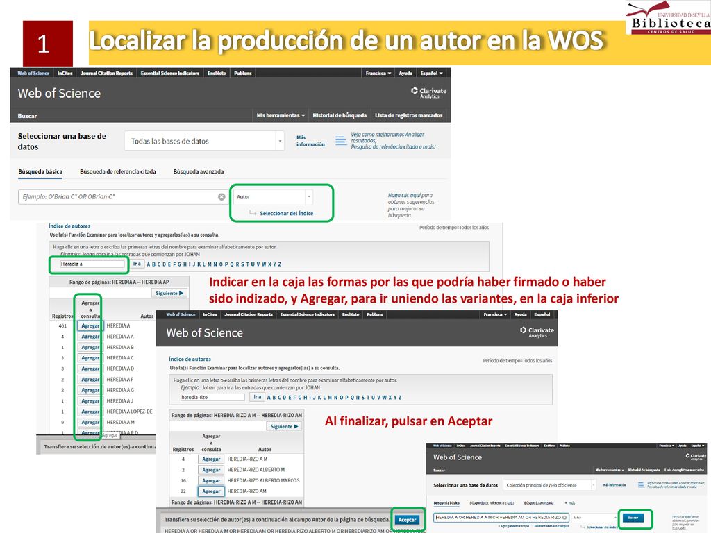 Localizar la producción de un autor en la WOS
