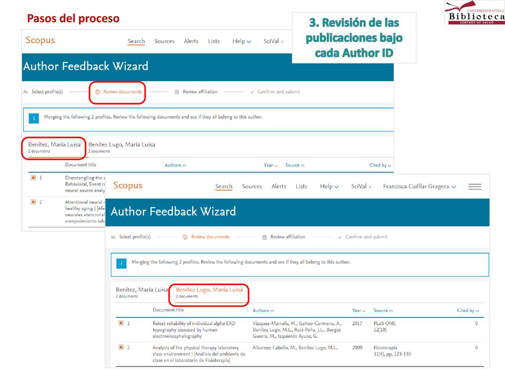 3. Revisión de las publicaciones bajo cada Author ID