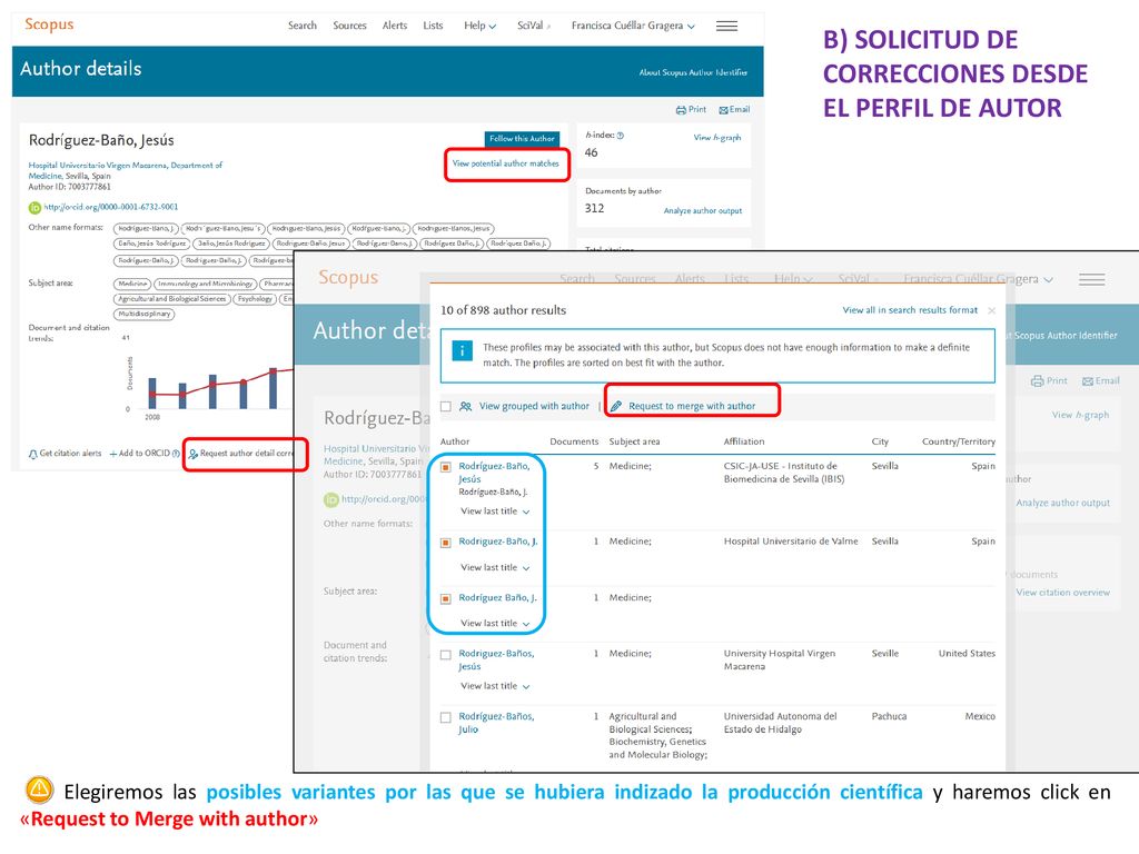 B) SOLICITUD DE CORRECCIONES DESDE EL PERFIL DE AUTOR