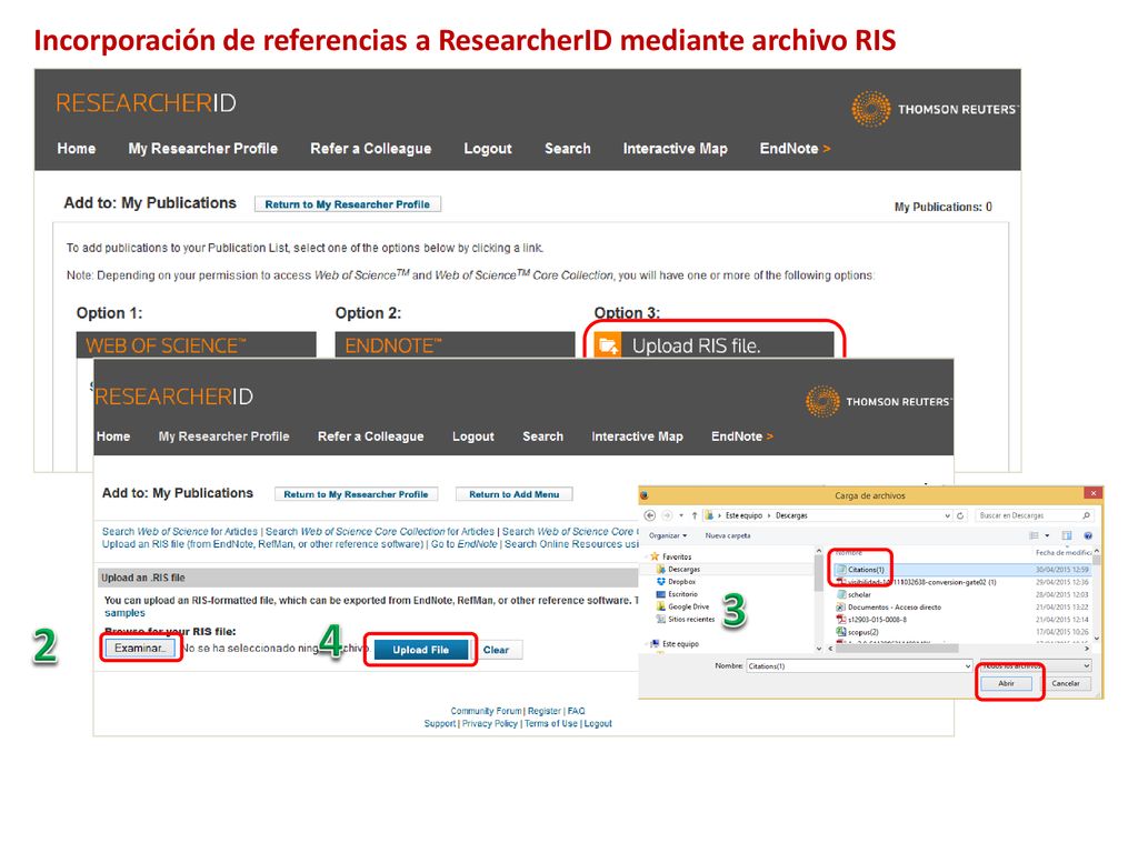Incorporación de referencias a ResearcherID mediante archivo RIS