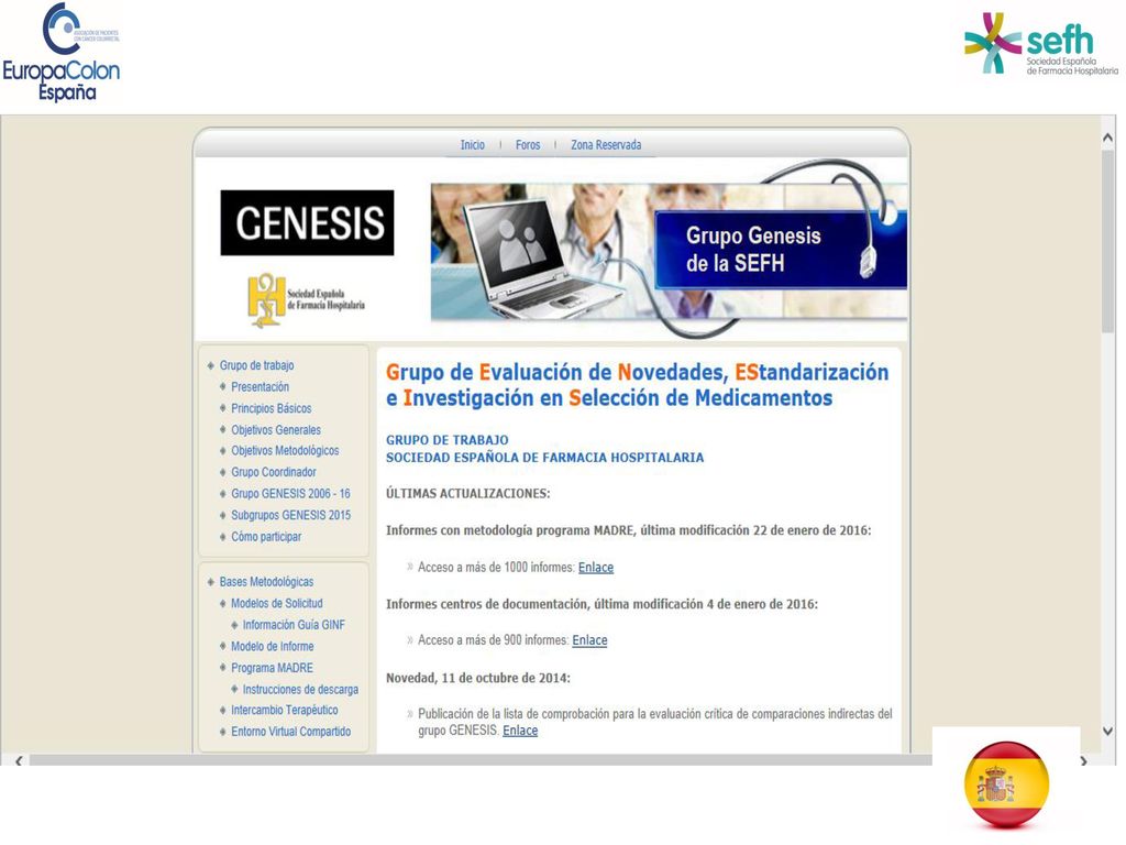 De aquí la necesidad de una mayor coordinación y colaboración entre los hospitales y la conveniencia de impulsar el grupo de trabajo GÉNESIS (2005) (Grupo de Evaluación de Novedades, EStandarización e Investigación en Selección de Medicamentos), dentro de la SEFH (Sociedad Española de Farmacia Hospitalaria).