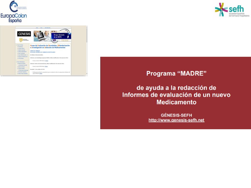 De aquí la necesidad de una mayor coordinación y colaboración entre los hospitales y la conveniencia de impulsar el grupo de trabajo GÉNESIS (2005) (Grupo de Evaluación de Novedades, EStandarización e Investigación en Selección de Medicamentos), dentro de la SEFH (Sociedad Española de Farmacia Hospitalaria).