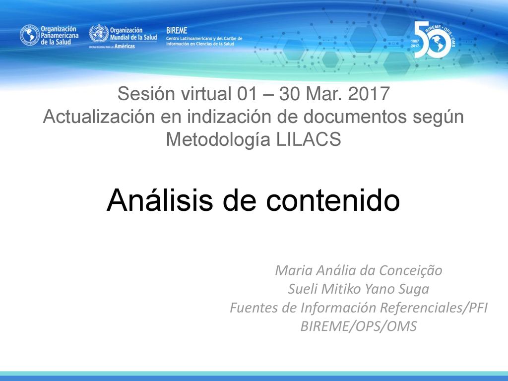 Sesión virtual 01 – 30 Mar Actualización en indización de documentos según Metodología LILACS Análisis de contenido