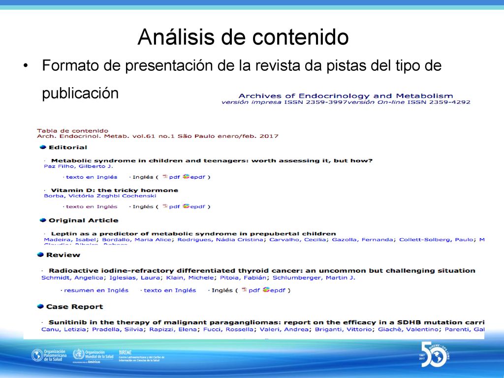 Análisis de contenido Formato de presentación de la revista da pistas del tipo de publicación.
