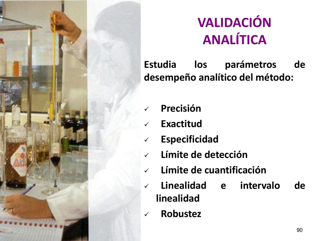 VALIDACIÓN ANALÍTICA Estudia los parámetros de desempeño analítico del método: Precisión. Exactitud.