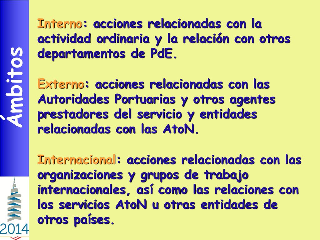 Interno: acciones relacionadas con la actividad ordinaria y la relación con otros departamentos de PdE.