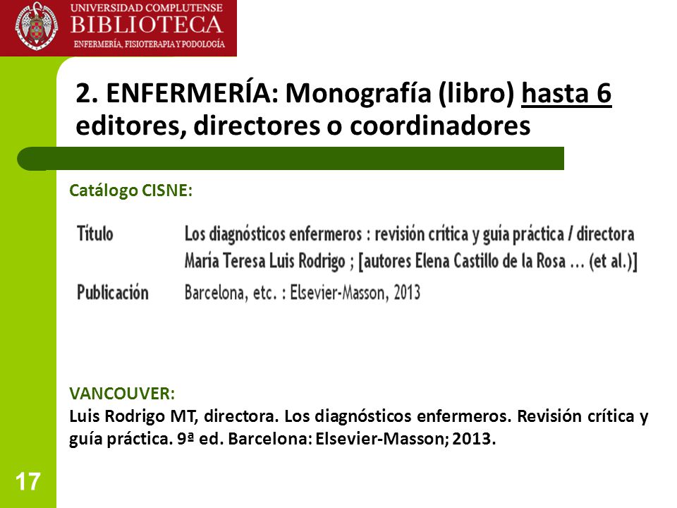 2. ENFERMERÍA: Monografía (libro) hasta 6 editores, directores o coordinadores