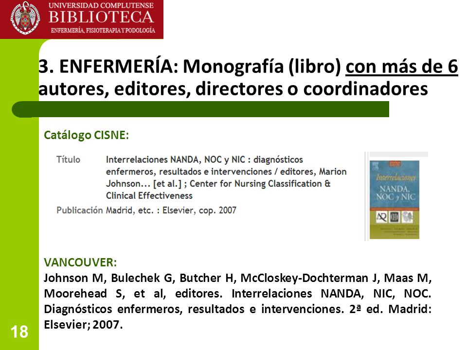 3. ENFERMERÍA: Monografía (libro) con más de 6 autores, editores, directores o coordinadores
