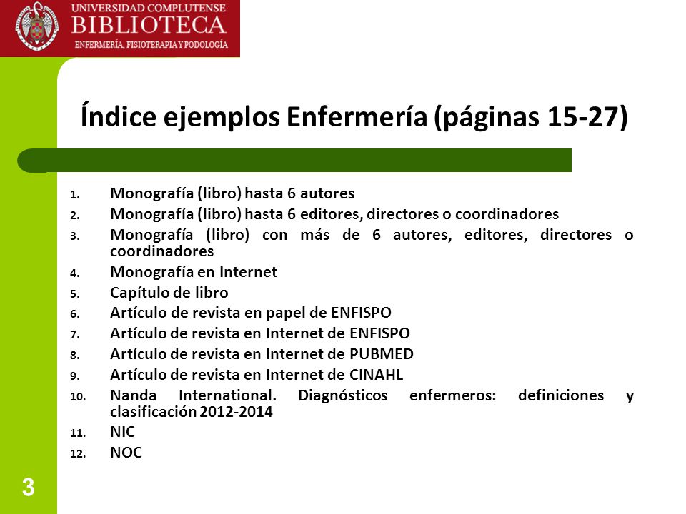 Índice ejemplos Enfermería (páginas 15-27)
