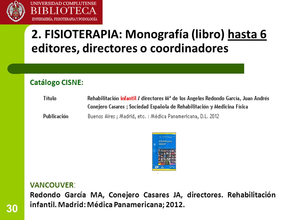 2. FISIOTERAPIA: Monografía (libro) hasta 6 editores, directores o coordinadores