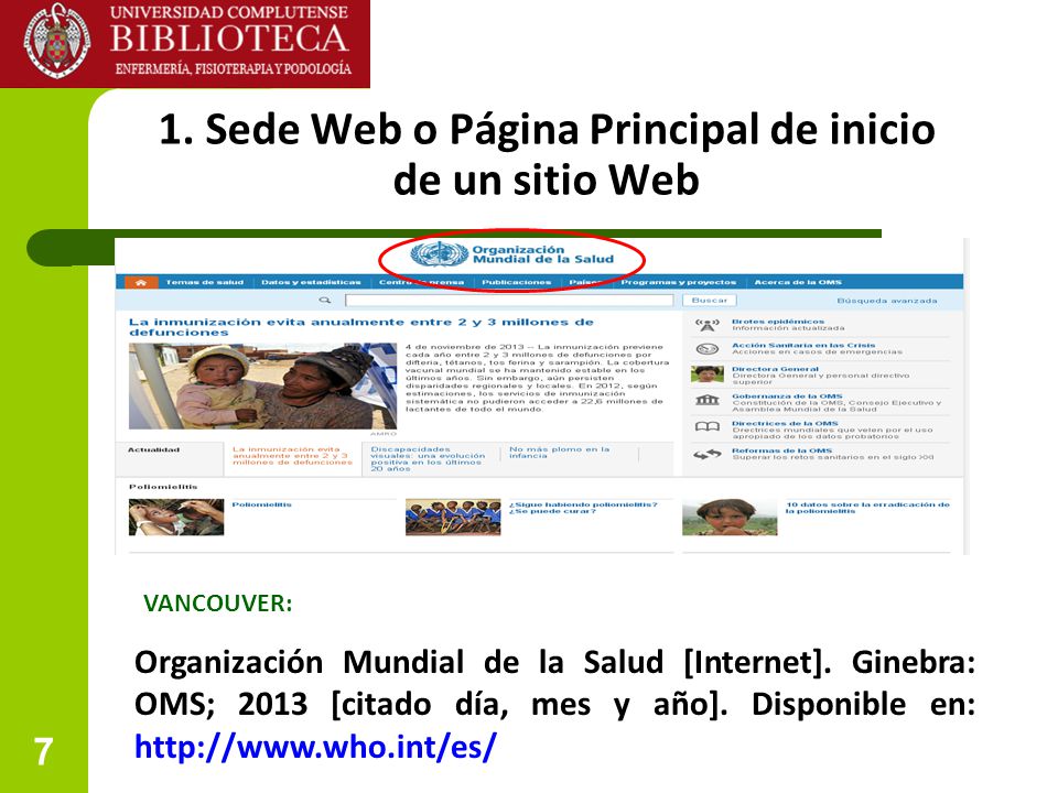 1. Sede Web o Página Principal de inicio de un sitio Web