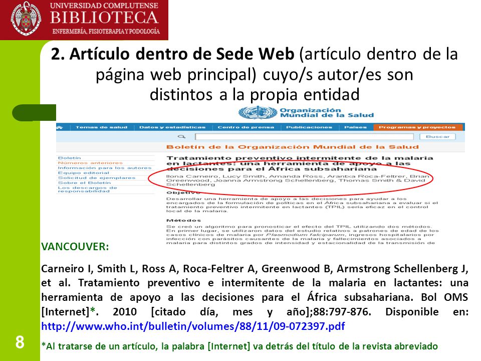 2. Artículo dentro de Sede Web (artículo dentro de la página web principal) cuyo/s autor/es son distintos a la propia entidad