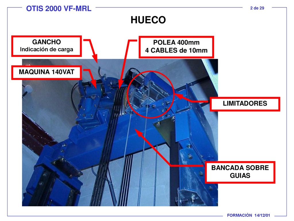 HUECO GANCHO POLEA 400mm 4 CABLES de 10mm MAQUINA 140VAT LIMITADORES