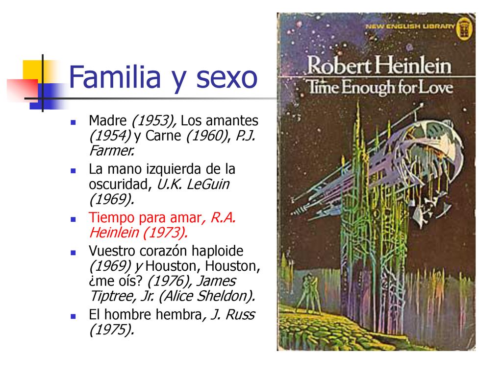 Familia y sexo Madre (1953), Los amantes (1954) y Carne (1960), P.J. Farmer. La mano izquierda de la oscuridad, U.K. LeGuin (1969).