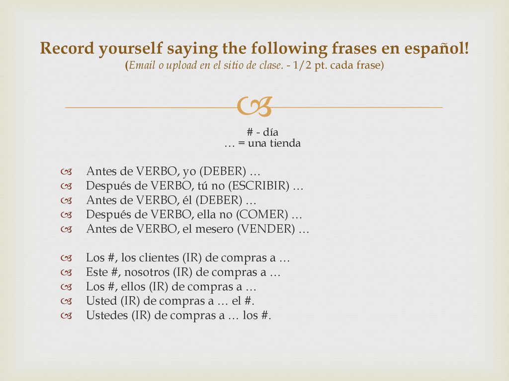 Record yourself saying the following frases en español