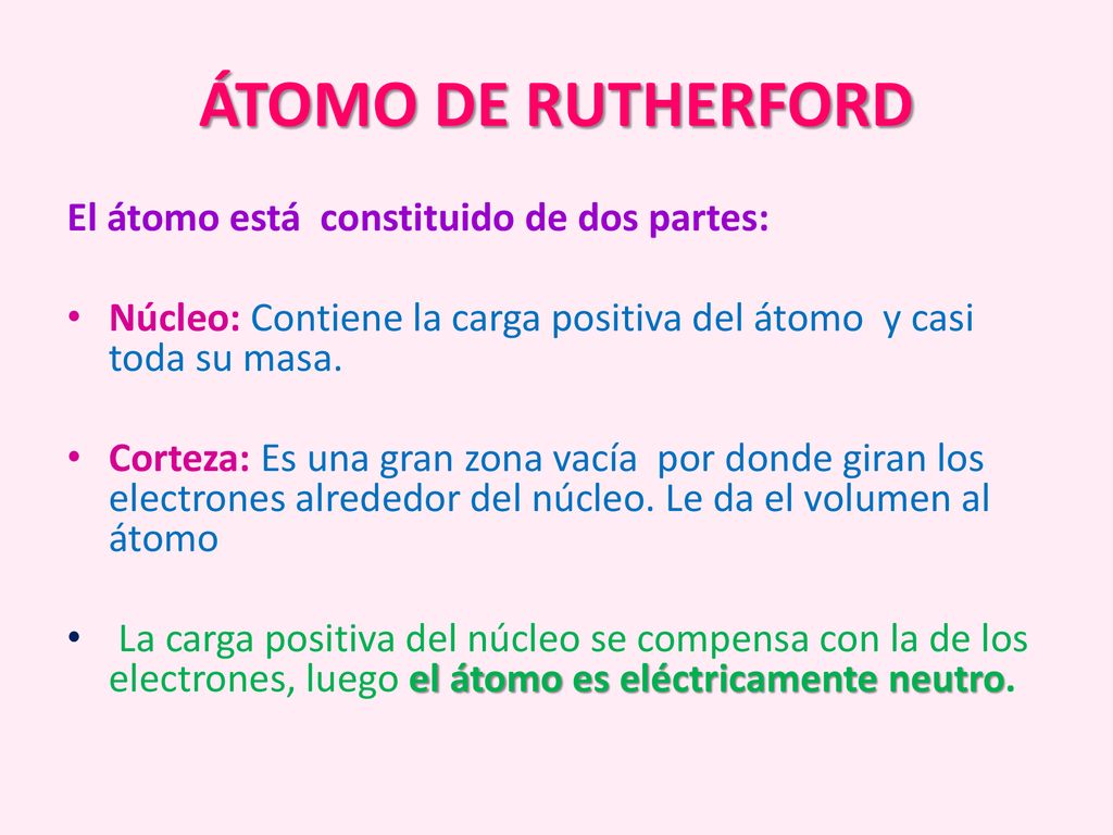 ÁTOMO DE RUTHERFORD El átomo está constituido de dos partes: