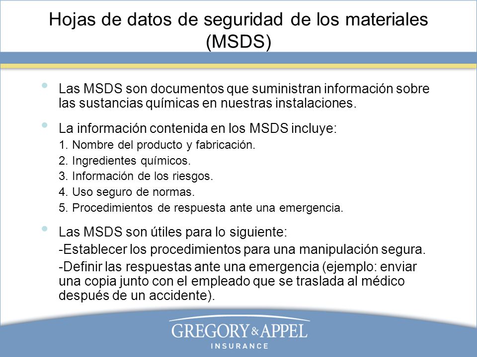 Hojas de datos de seguridad de los materiales (MSDS)