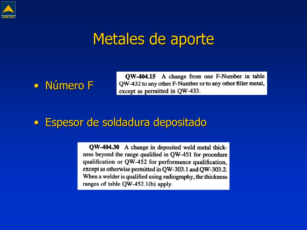 Metales de aporte Número F Espesor de soldadura depositado