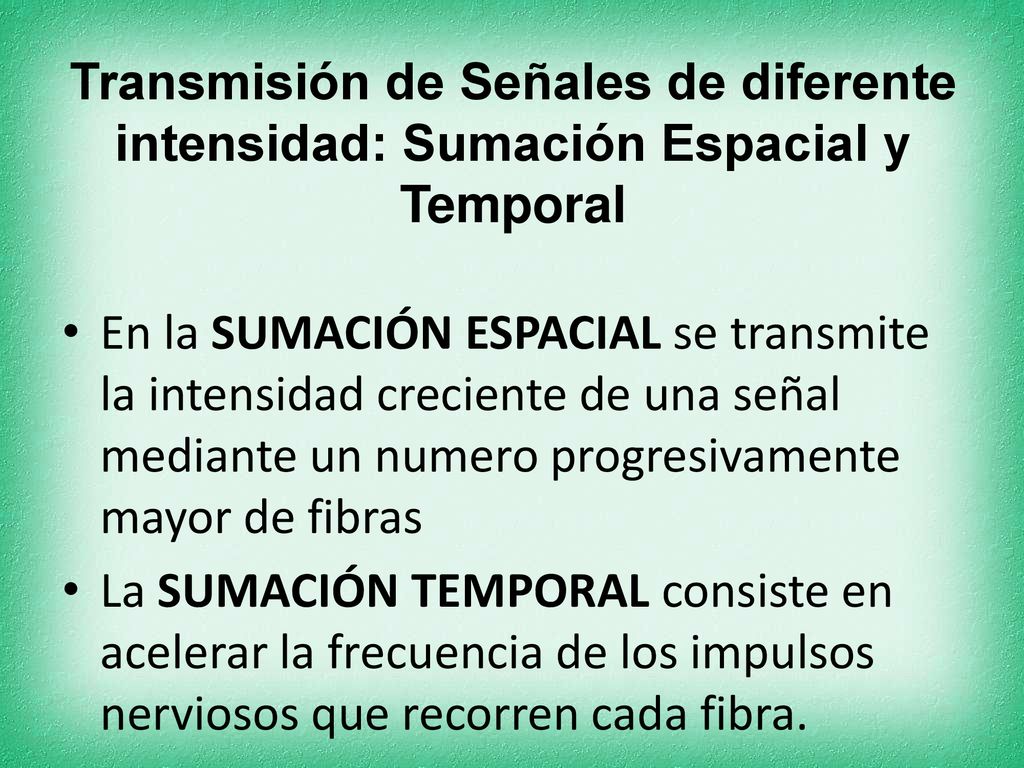 Transmisión de Señales de diferente intensidad: Sumación Espacial y Temporal