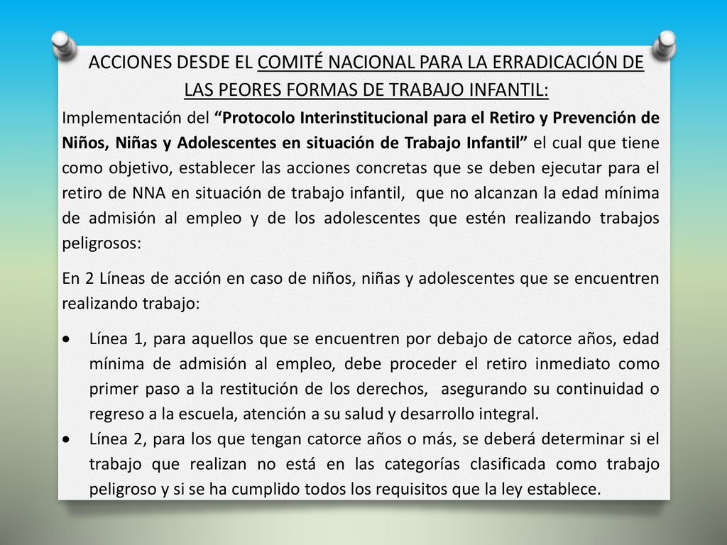 ACCIONES DESDE EL COMITÉ NACIONAL PARA LA ERRADICACIÓN DE LAS PEORES FORMAS DE TRABAJO INFANTIL: