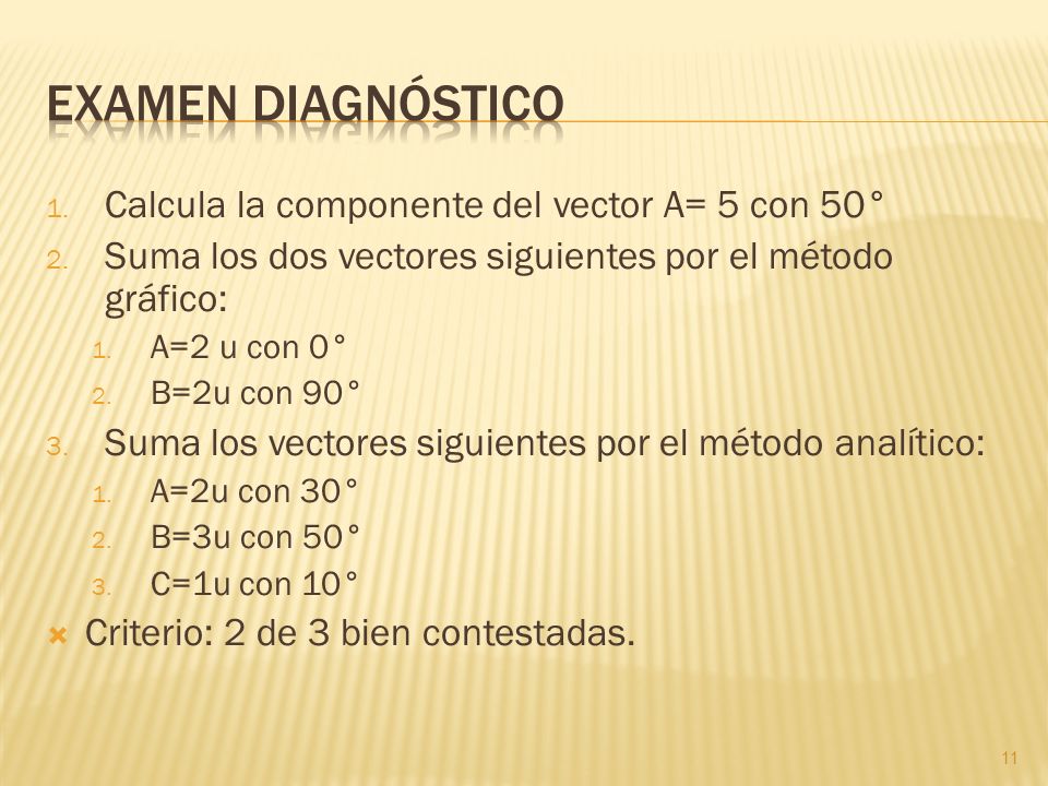 Examen diagnóstico Calcula la componente del vector A= 5 con 50°
