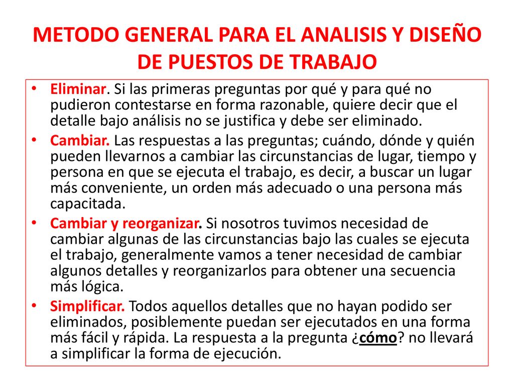 METODO GENERAL PARA EL ANALISIS Y DISEÑO DE PUESTOS DE TRABAJO