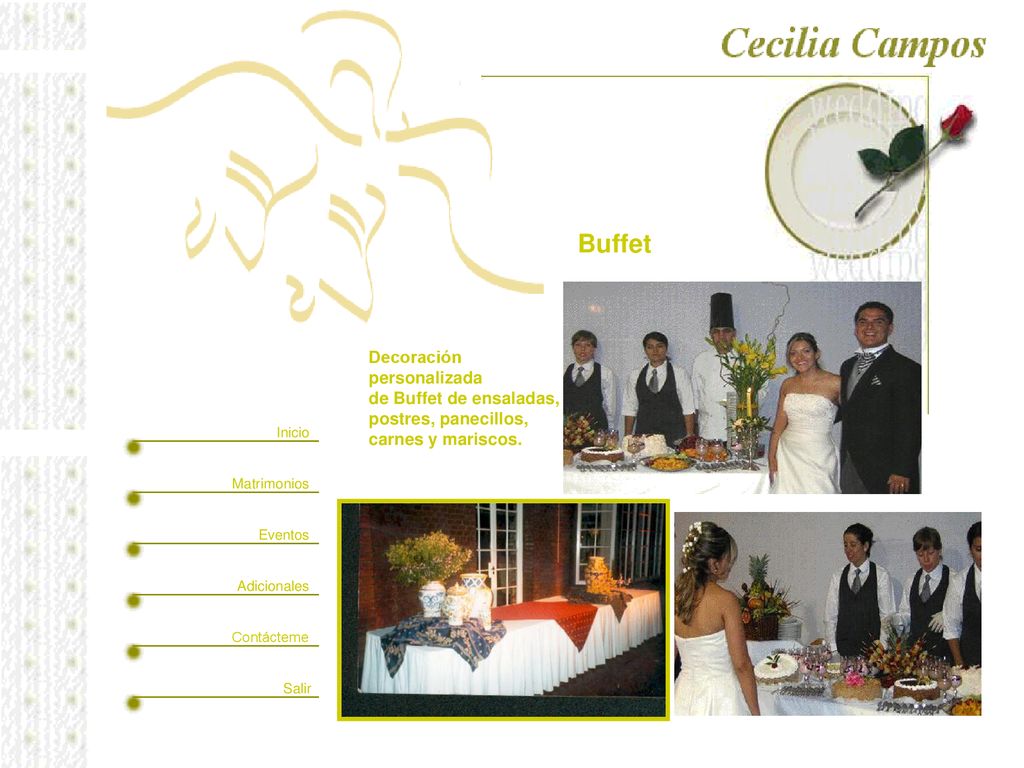 Buffet Decoración personalizada de Buffet de ensaladas, postres, panecillos, carnes y mariscos.