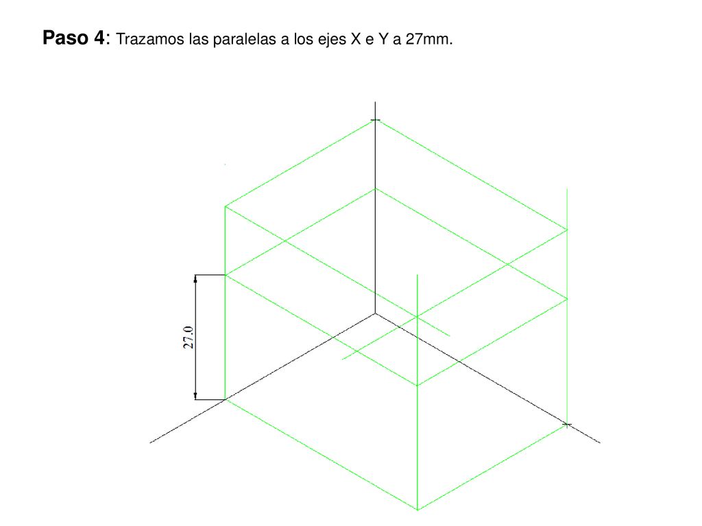 Paso 4: Trazamos las paralelas a los ejes X e Y a 27mm.