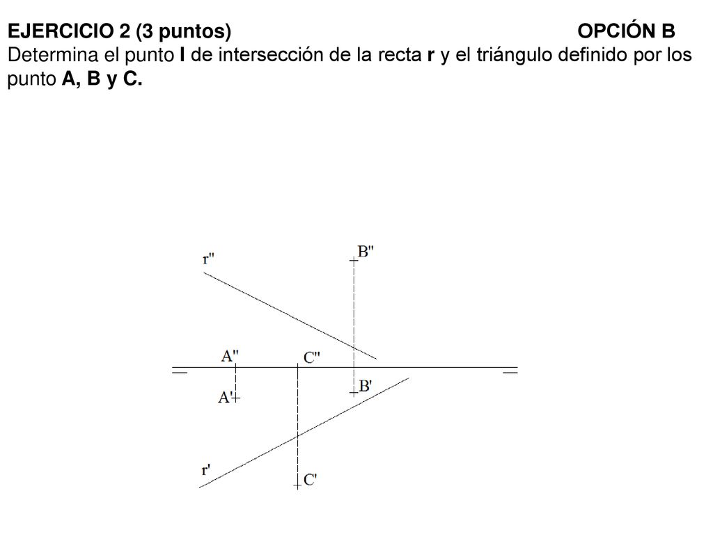 EJERCICIO 2 (3 puntos) OPCIÓN B Determina el punto I de intersección de la recta r y el triángulo definido por los punto A, B y C.