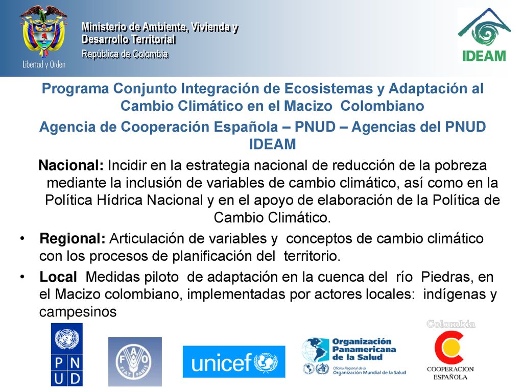 Agencia de Cooperación Española – PNUD – Agencias del PNUD IDEAM