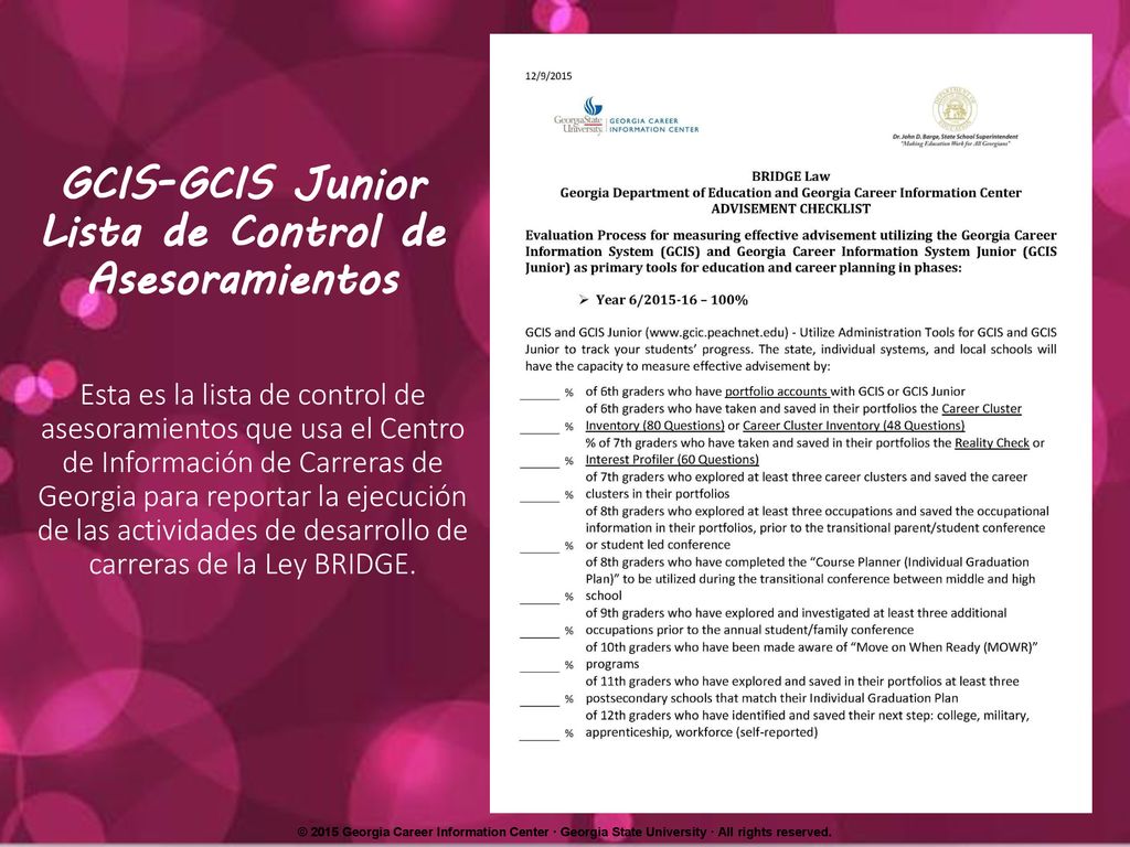 GCIS-GCIS Junior Lista de Control de Asesoramientos