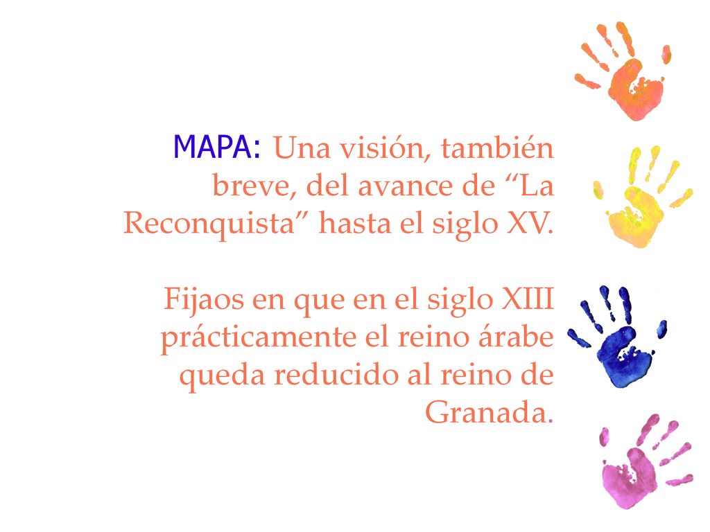 MAPA: Una visión, también breve, del avance de La Reconquista hasta el siglo XV.