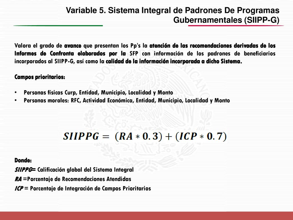 Variable 5. Sistema Integral de Padrones De Programas Gubernamentales (SIIPP-G)