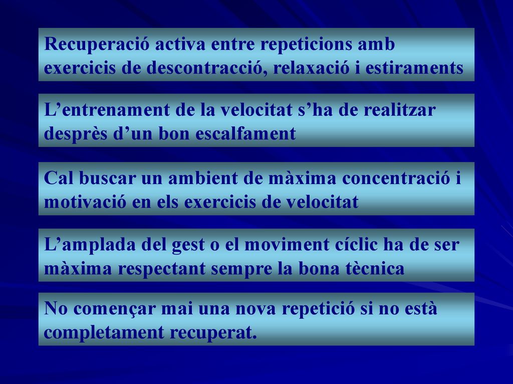 Recuperació activa entre repeticions amb exercicis de descontracció, relaxació i estiraments