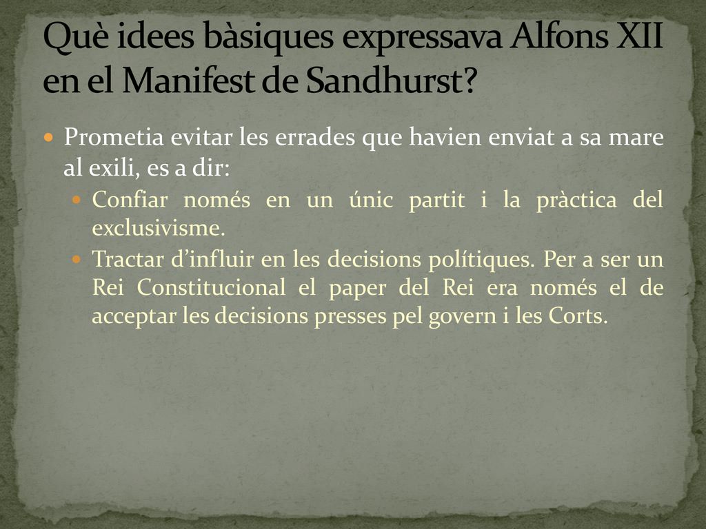 Què idees bàsiques expressava Alfons XII en el Manifest de Sandhurst