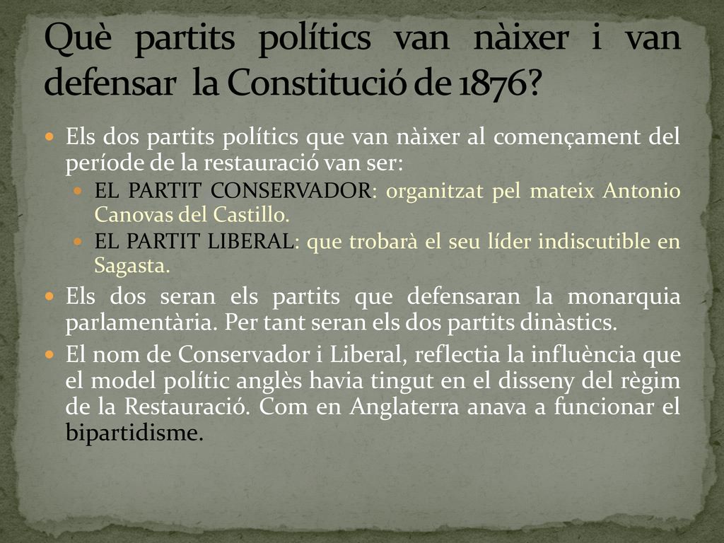 Què partits polítics van nàixer i van defensar la Constitució de 1876