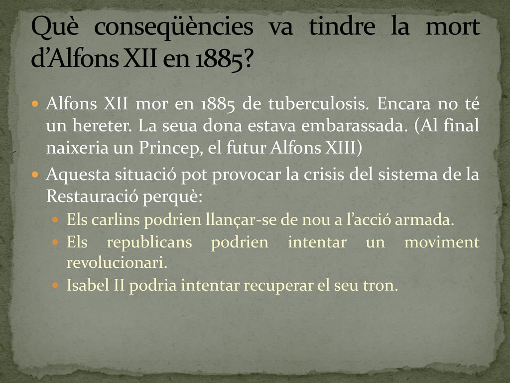 Què conseqüències va tindre la mort d’Alfons XII en 1885