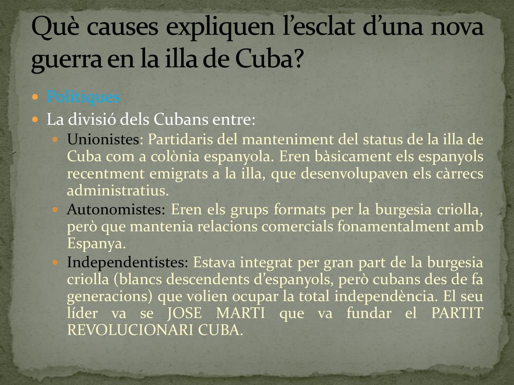Què causes expliquen l’esclat d’una nova guerra en la illa de Cuba