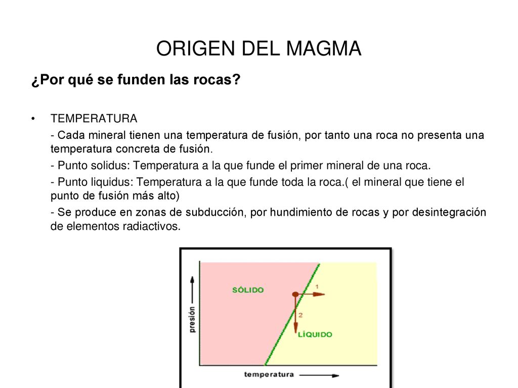 ORIGEN DEL MAGMA ¿Por qué se funden las rocas TEMPERATURA