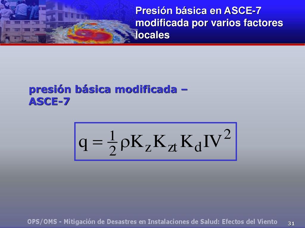Presión básica en ASCE-7 modificada por varios factores locales