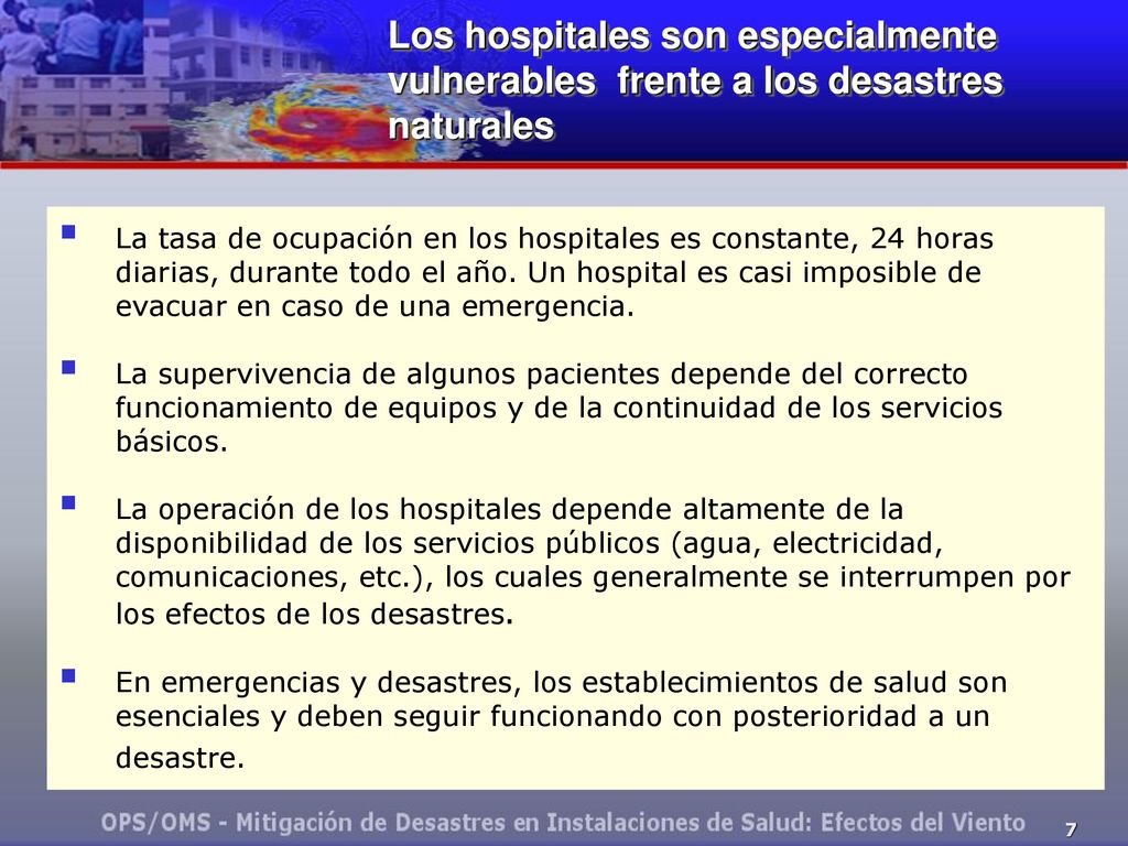 Los hospitales son especialmente vulnerables frente a los desastres naturales