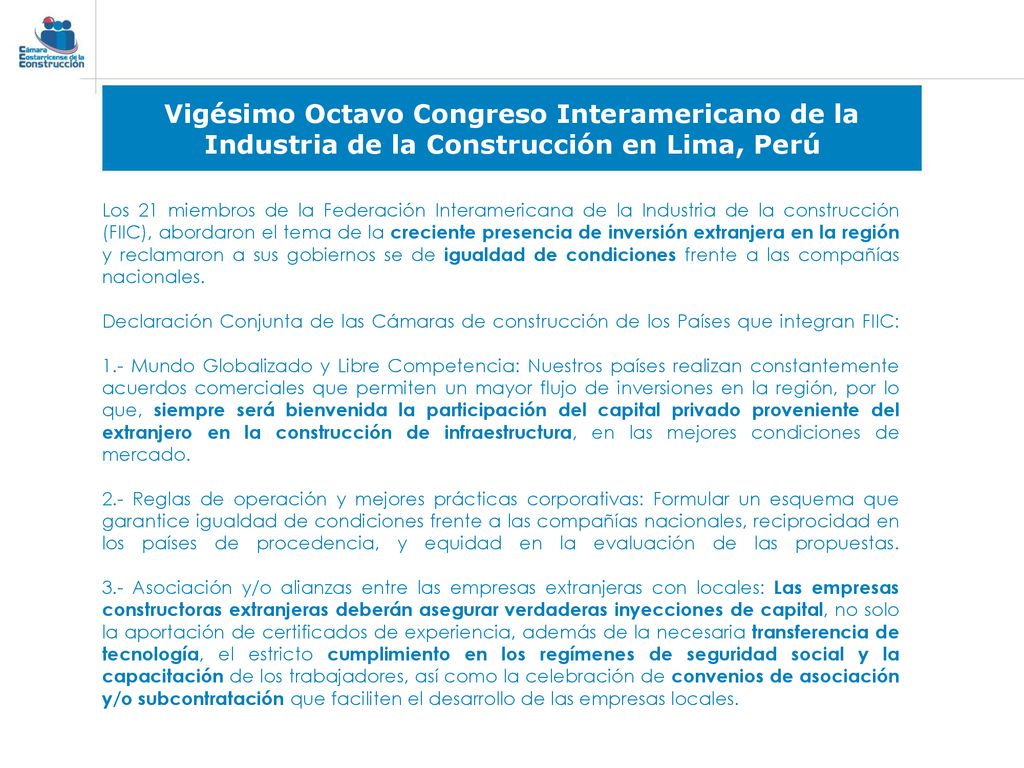 Vigésimo Octavo Congreso Interamericano de la Industria de la Construcción en Lima, Perú
