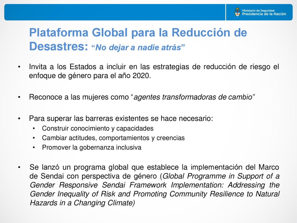 Plataforma Global para la Reducción de Desastres: No dejar a nadie atrás