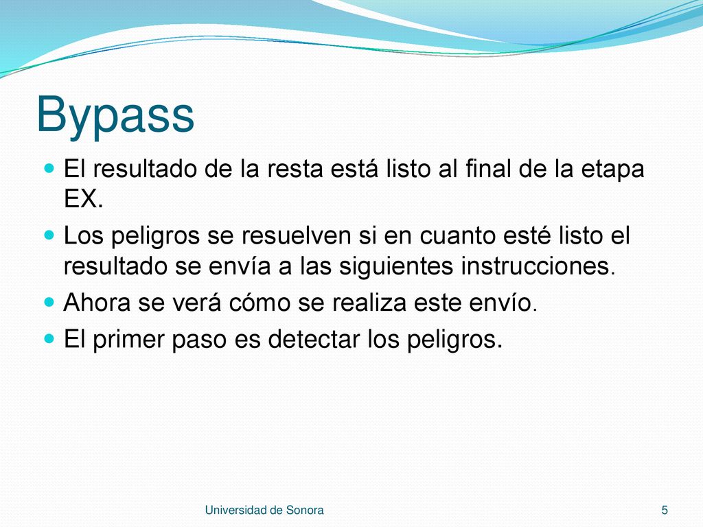 Bypass El resultado de la resta está listo al final de la etapa EX.